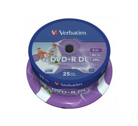 DVD +R VERBATIM 8,5 GB, cake box 25 ks, Double Layer, Wide Printable