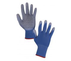 Rukavice BRITA DOTS máčené v PU, s terčíky, modré vel. 6-7