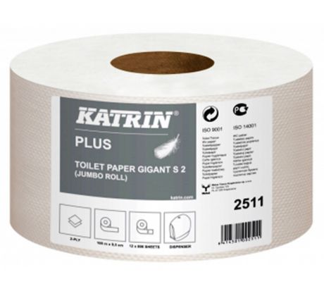 Papír toaletní JUMBO Katrin Plus 180 mm, 2-vrstvý, bílý / 12 ks